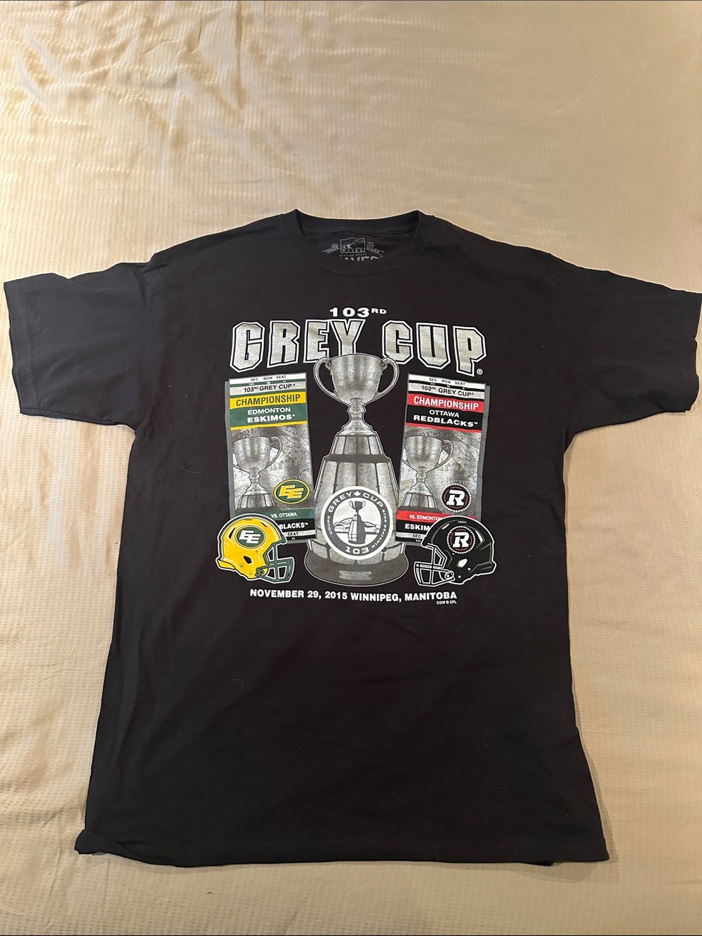 Official CFL T- shirt from the 103rd Grey Cup, Ottawa vs Edmonton, 2015